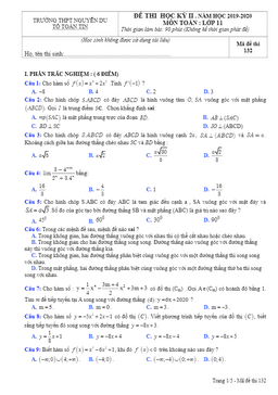 đề thi học kỳ 2 toán 11 năm 2019 – 2020 trường thpt nguyễn du – lâm đồng