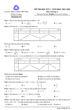 đề thi học kỳ 2 toán 11 năm 2021 – 2022 trường lương thế vinh – hà nội