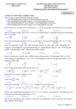 đề thi học kỳ 2 toán 11 năm học 2017 – 2018 sở gd và đt bắc giang