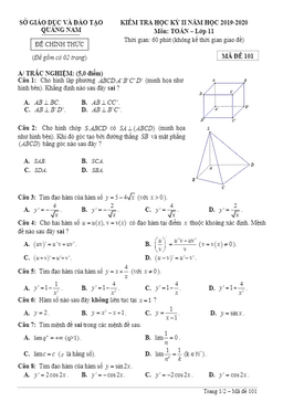 đề thi học kỳ 2 toán 11 năm học 2019 – 2020 sở gd&đt quảng nam