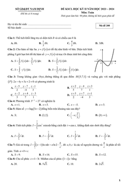 đề thi học kỳ 2 toán 12 năm 2023 – 2024 sở gd&đt nam định
