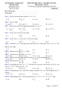 đề thi học kỳ 2 toán 12 năm học 2019 – 2020 sở gd&đt quảng nam