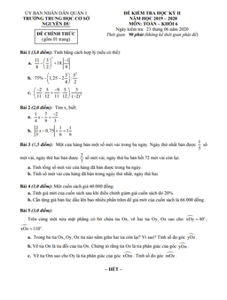 đề thi học kỳ 2 toán 6 năm 2019 – 2020 trường thcs nguyễn du – tp hcm