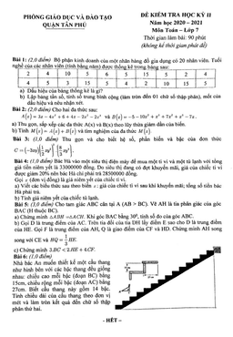 đề thi học kỳ 2 toán 7 năm 2020 – 2021 phòng gd&đt tân phú – tp hcm