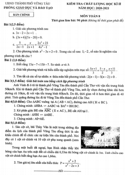 đề thi học kỳ 2 toán 8 năm 2020 – 2021 trường thcs vũng tàu – br vt
