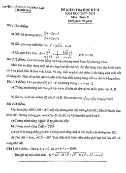 đề thi học kỳ 2 toán 9 năm 2017 – 2018 phòng gd và đt thanh oai – hà nội