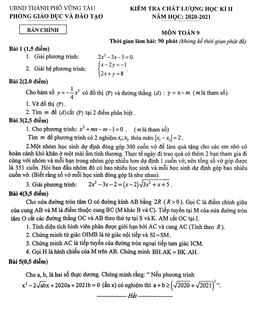 đề thi học kỳ 2 toán 9 năm 2020 – 2021 trường thcs vũng tàu – br vt