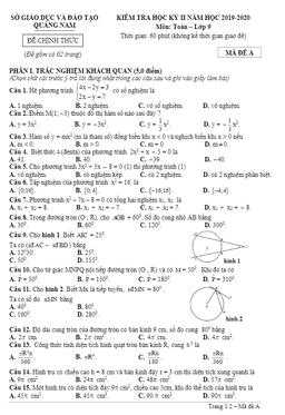 đề thi học kỳ 2 toán 9 năm học 2019 – 2020 sở gd&đt quảng nam