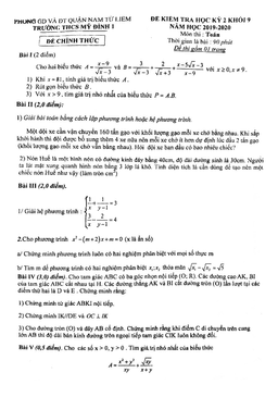 đề thi học kỳ 2 toán 9 năm học 2019 – 2020 trường thcs mỹ đình 1 – hà nội