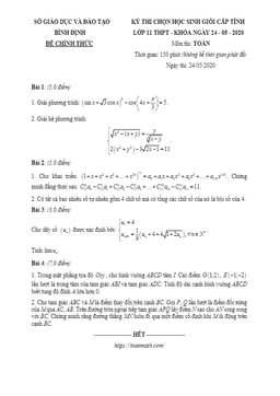 đề thi học sinh giỏi cấp tỉnh toán 11 năm 2019 – 2020 sở gd&đt bình định