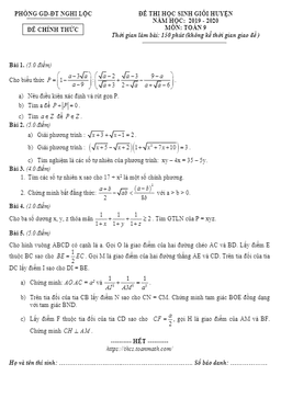 đề thi học sinh giỏi huyện toán 9 năm 2019 – 2020 phòng gd&đt nghi lộc – nghệ an