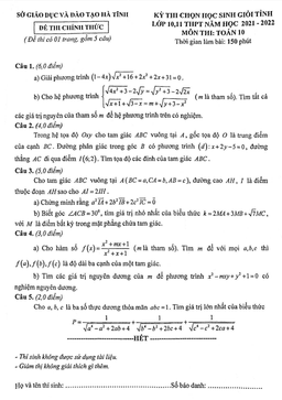 đề thi học sinh giỏi tỉnh toán 10 năm 2021 – 2022 sở gd&đt hà tĩnh