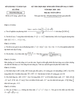 đề thi học sinh giỏi tỉnh toán 11 năm 2020 – 2021 sở gd&đt hà tĩnh