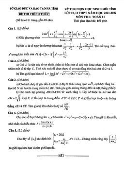 đề thi học sinh giỏi tỉnh toán 11 năm 2021 – 2022 sở gd&đt hà tĩnh