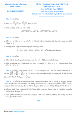đề thi học sinh giỏi tỉnh toán 9 năm học 2019 – 2020 sở gd&đt bình dương