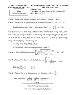 đề thi học sinh giỏi toán 11 cấp tỉnh năm 2016 – 2017 sở gd&đt lai châu