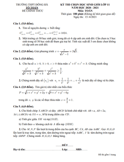 đề thi học sinh giỏi toán 11 năm 2020 – 2021 trường thpt đông hà – quảng trị
