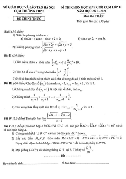 đề thi học sinh giỏi toán 11 năm 2021 – 2022 cụm trường thpt – hà nội