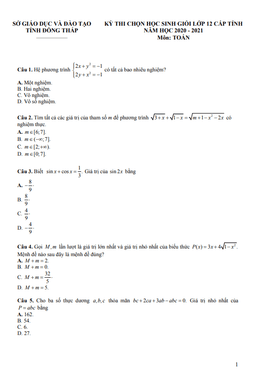 đề thi học sinh giỏi toán 12 cấp tỉnh năm 2020 – 2021 sở gd&đt đồng tháp