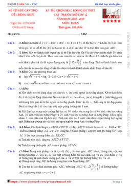 đề thi học sinh giỏi toán 12 thpt năm 2018 – 2019 sở gd&đt cần thơ