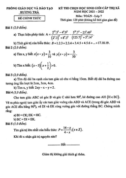 đề thi học sinh giỏi toán 7 năm 2021 – 2022 phòng gd&đt hương trà – tt huế
