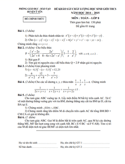đề thi học sinh giỏi toán 8 năm 2014 – 2015 phòng gd&đt ý yên – nam định