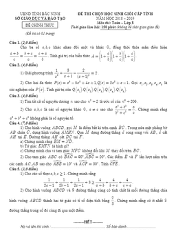 đề thi học sinh giỏi toán 8 năm học 2018 – 2019 sở gd&đt bắc ninh