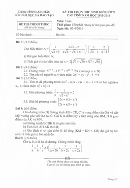 đề thi học sinh giỏi toán 9 cấp tỉnh năm 2015 – 2016 sở gd&đt lai châu