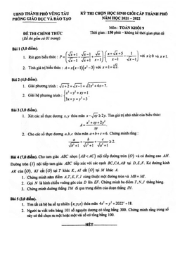 đề thi học sinh giỏi toán 9 năm 2021 – 2022 phòng gd&đt vũng tàu – br vt