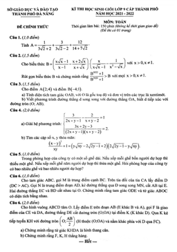 đề thi học sinh giỏi toán 9 năm 2021 – 2022 sở gd&đt thành phố đà nẵng