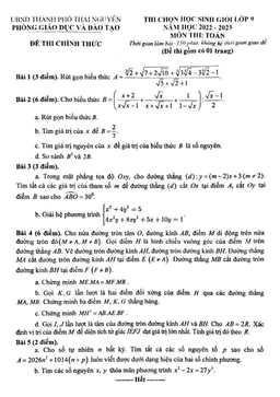đề thi học sinh giỏi toán 9 năm 2022 – 2023 phòng gd&đt thành phố thái nguyên