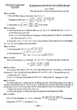 đề thi học sinh giỏi toán 9 năm 2023 – 2024 sở gd&đt thái bình