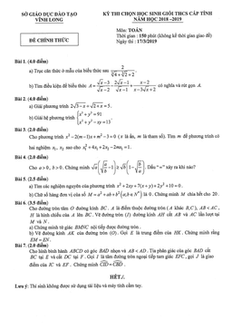đề thi học sinh giỏi toán thcs cấp tỉnh năm 2018 – 2019 sở gd&đt vĩnh long