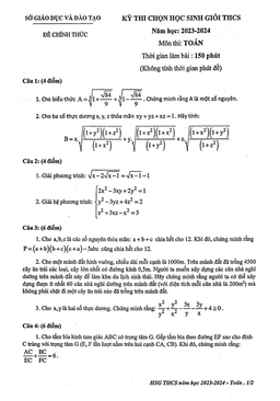 đề thi học sinh giỏi toán thcs năm 2023 – 2024 sở gd&đt bình dương