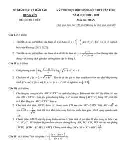 đề thi học sinh giỏi toán thpt cấp tỉnh năm 2021 – 2022 sở gd&đt hưng yên