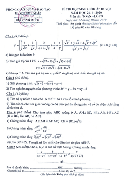 đề thi hsg cấp huyện toán 9 năm 2019 – 2020 phòng gd&đt như xuân – thanh hoá