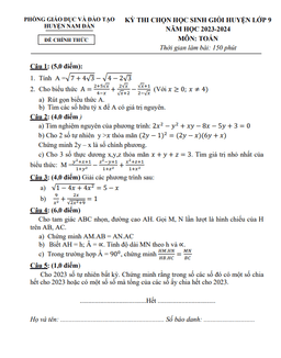 đề thi hsg huyện toán 9 năm 2023 – 2024 phòng gd&đt nam đàn – nghệ an