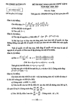đề thi hsg olympic toán 8 năm 2020 – 2021 phòng gd&đt quỳnh lưu – nghệ an