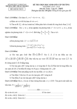 đề thi hsg toán 10 cấp trường năm 2018 – 2019 trường thuận thành 2 – bắc ninh