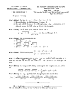 đề thi hsg toán 10 cấp trường năm 2018 – 2019 trường yên phong 2 – bắc ninh