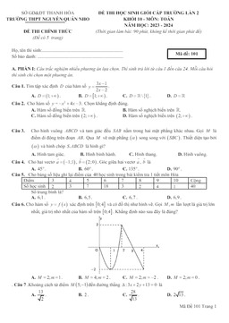 đề thi hsg toán 10 lần 2 năm 2023 – 2024 trường thpt nguyễn quán nho – thanh hóa