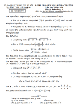 đề thi hsg toán 10 năm 2020 – 2021 trường thpt lưu hoàng – hà nội