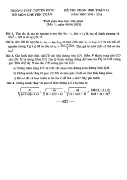 đề thi hsg toán 10 năm 2022 – 2023 lần 1 trường chuyên khtn – hà nội
