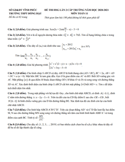 đề thi hsg toán 11 lần 2 năm 2020 – 2021 trường thpt đồng đậu – vĩnh phúc
