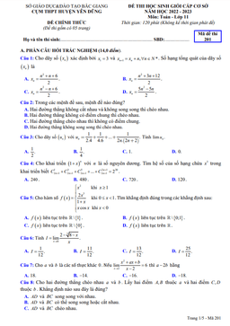 đề thi hsg toán 11 năm 2022 – 2023 cụm thpt huyện yên dũng – bắc giang