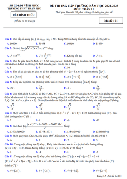 đề thi hsg toán 11 năm 2022 – 2023 trường thpt trần phú – vĩnh phúc