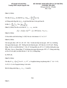 đề thi hsg toán 12 cấp trường năm 2021 – 2022 trường chuyên nguyễn trãi – hải dương