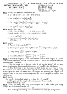 đề thi hsg toán 6 năm 2018 – 2019 trường thcs nguyễn trãi – quảng ngãi