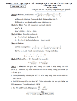 đề thi hsg toán 8 năm 2019 – 2020 phòng gd&đt lập thạch – vĩnh phúc
