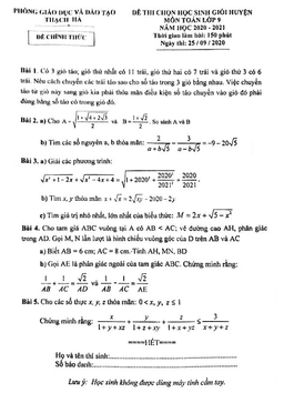 đề thi hsg toán 9 cấp huyện năm 2020 – 2021 phòng gd&đt thạch hà – hà tĩnh